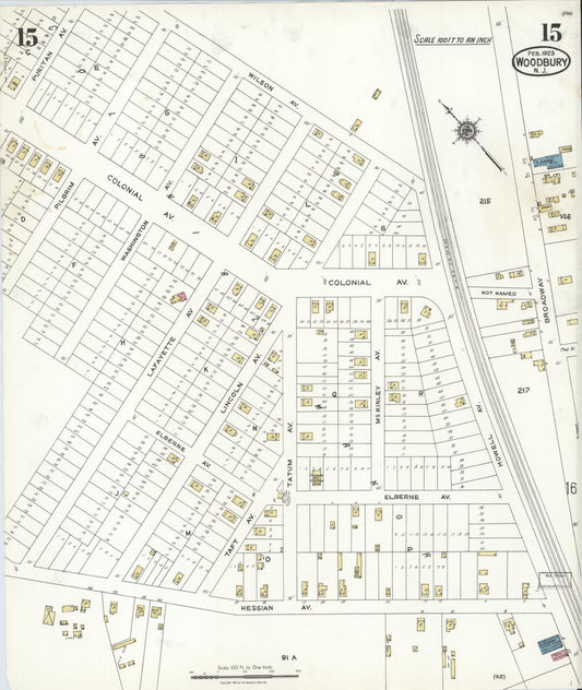 Sanborn Fire Insurance Map from Woodbury, Gloucester County, New Jersey (1923), Sheet #0015 - Historic Sanborn Fire Insurance Map Print, vintage old map wall art, antique decor, genealogy gift, New Jersey New Jersey map