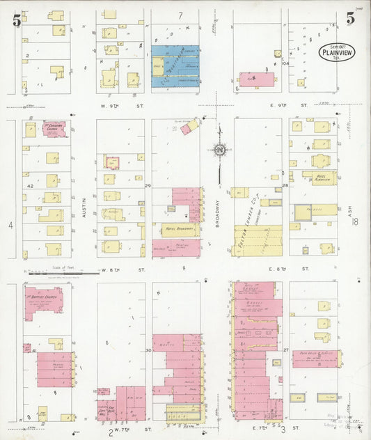 Sanborn Fire Insurance Map from Plainview, Hale County, Texas (1927), Sheet #0005 - Historic Sanborn Fire Insurance Map Print, vintage old map wall art, antique decor, genealogy gift, Texas Texas map