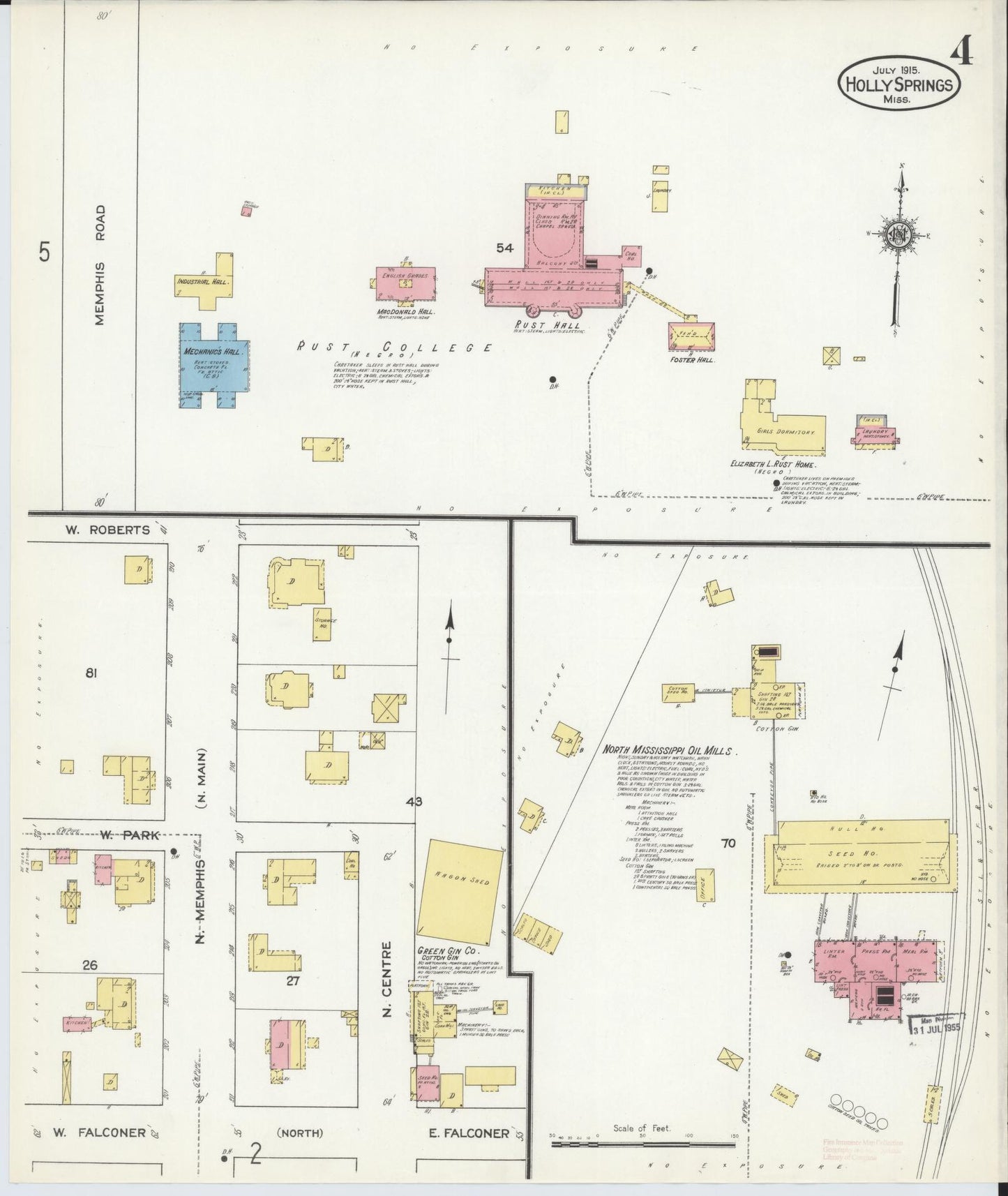 Sanborn Fire Insurance Map from Holly Springs, Marshall County, Mississippi (1915), Sheet #0004 - Complete Map Set gallery image, historic Sanborn map, vintage wall art, Mississippi Mississippi