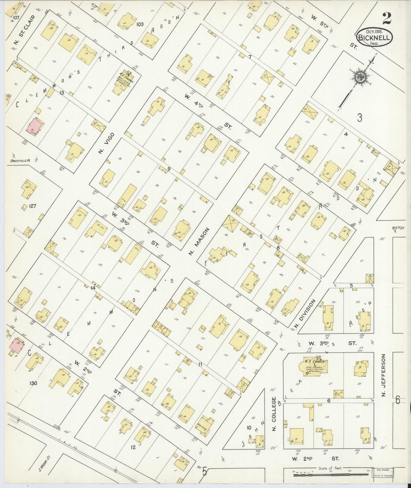 Sanborn Fire Insurance Map from Bicknell, Knox County, Indiana (1915), Sheet #0002 - Complete Map Set gallery image, historic Sanborn map, vintage wall art, Indiana Indiana