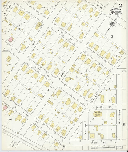 Sanborn Fire Insurance Map from Bicknell, Knox County, Indiana (1915), Sheet #0002 - Complete Map Set gallery image, historic Sanborn map, vintage wall art, Indiana Indiana