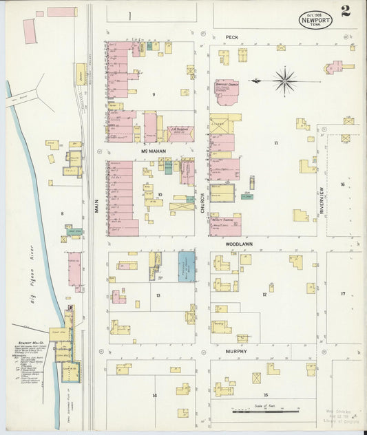 Sanborn Fire Insurance Map from Newport, Cocke County, Tennessee (1908), Sheet #0002 - Historic Sanborn Fire Insurance Map Print, vintage old map wall art, antique decor, genealogy gift, Tennessee Tennessee map