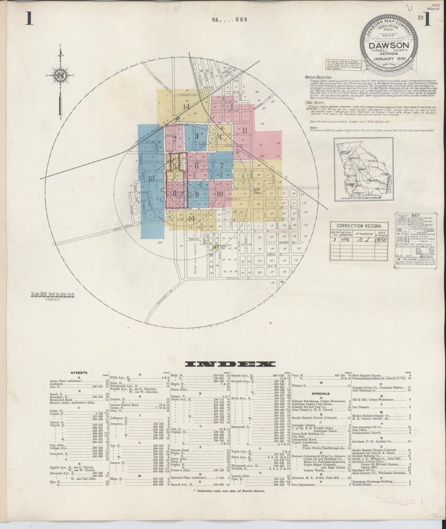 Sanborn Fire Insurance Map from Dawson, Terrell County, Georgia (1943), Sheet #0001 - Complete Map Set gallery image, historic Sanborn map, vintage wall art, Georgia Georgia