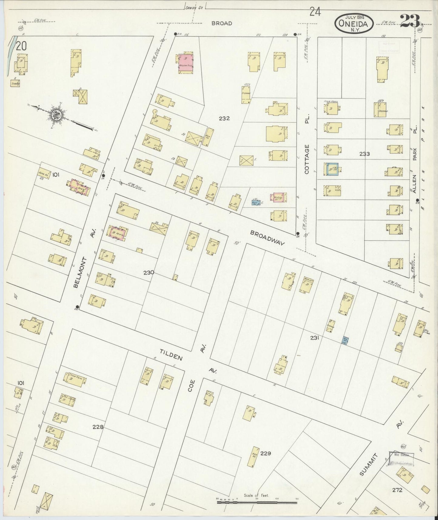 Sanborn Fire Insurance Map from Oneida, Madison County, New York (1914), Sheet #0023 - Complete Map Set gallery image, historic Sanborn map, vintage wall art, New York New York