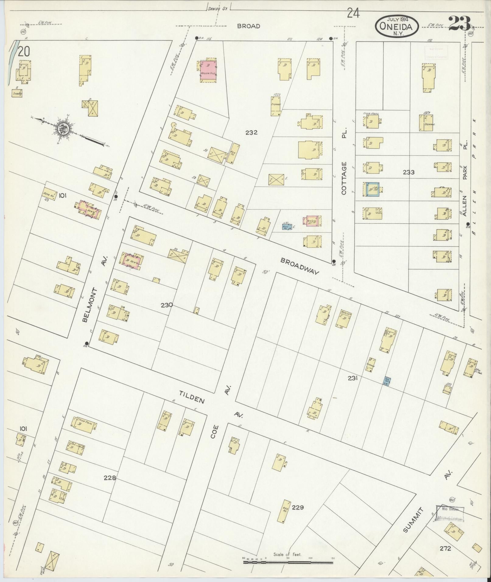 Sanborn Fire Insurance Map from Oneida, Madison County, New York (1914), Sheet #0023 - Complete Map Set gallery image, historic Sanborn map, vintage wall art, New York New York