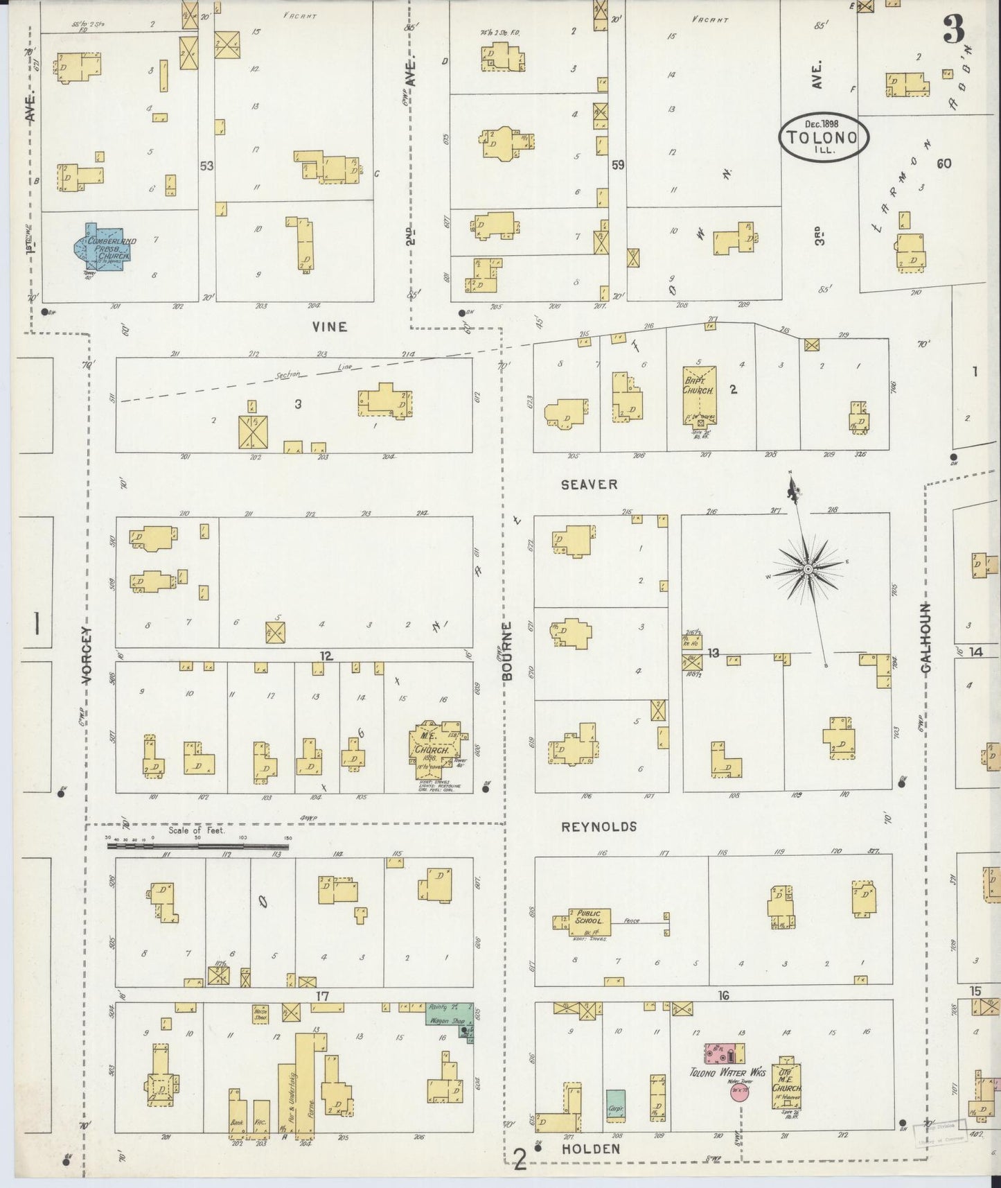 Sanborn Fire Insurance Map from Tolono, Champaign County, Illinois (1898), Sheet #0003 - Complete Map Set gallery image, historic Sanborn map, vintage wall art, Illinois Illinois