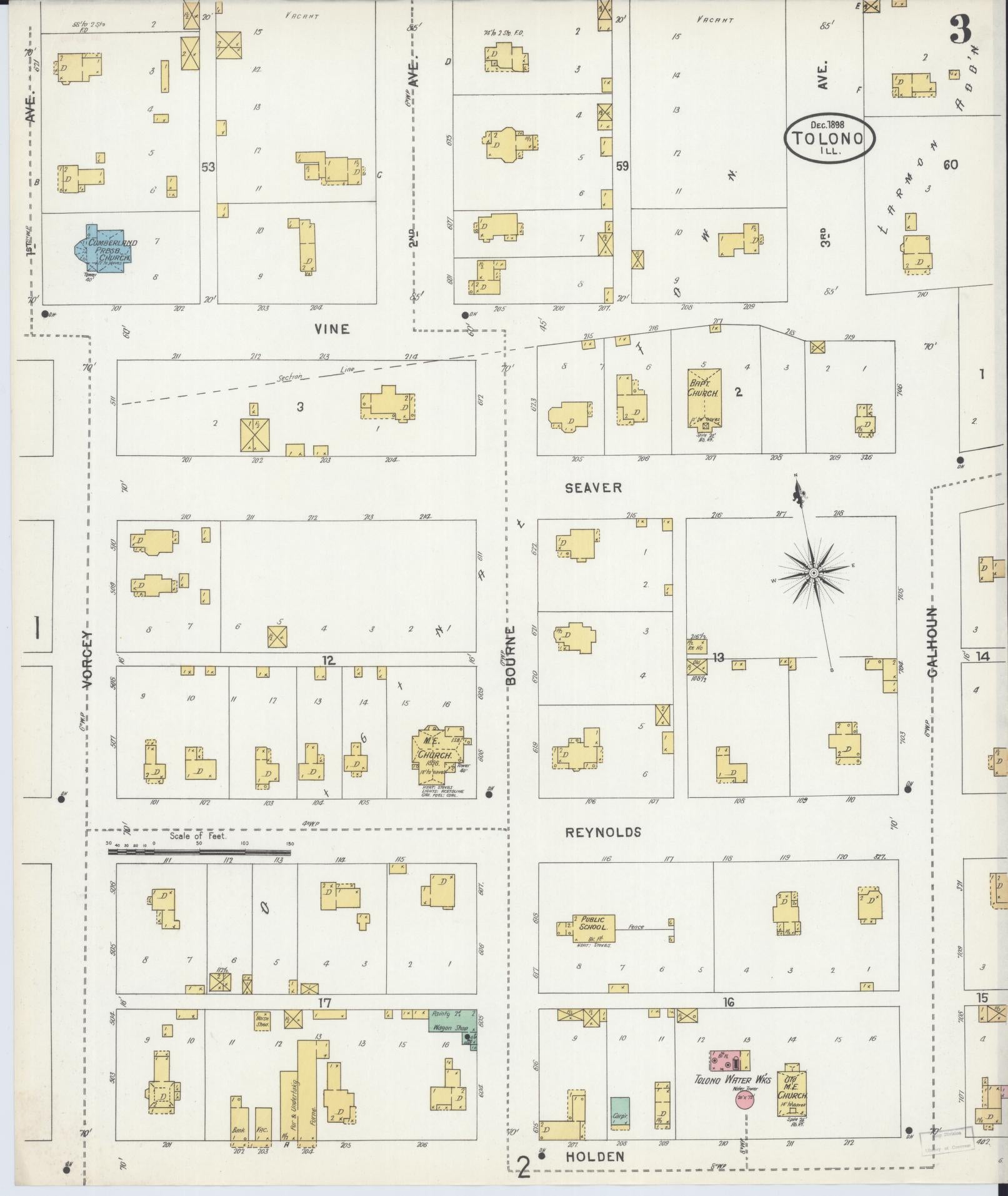 Sanborn Fire Insurance Map from Tolono, Champaign County, Illinois (1898), Sheet #0003 - Complete Map Set gallery image, historic Sanborn map, vintage wall art, Illinois Illinois