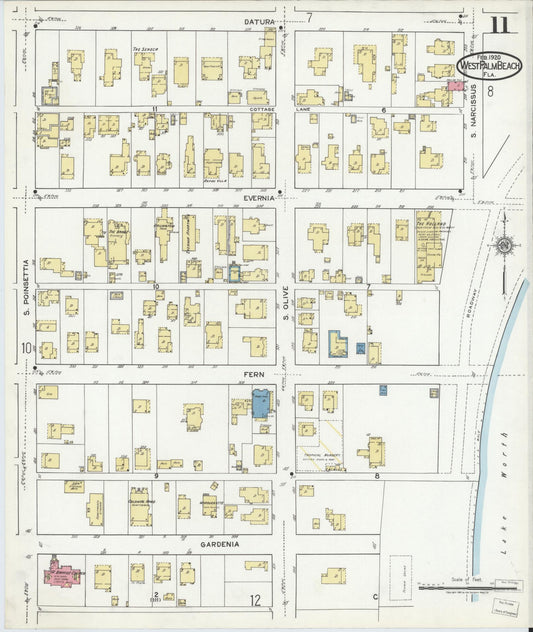 Sanborn Fire Insurance Map from West Palm Beach, Dade County, Florida (1920), Sheet #0011 - Historic Sanborn Fire Insurance Map Print, vintage old map wall art, antique decor, genealogy gift, Florida Florida map