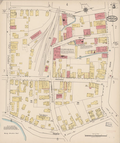 Sanborn Fire Insurance Map from Spencer, Worcester County, Massachusetts (1922), Sheet #0005 - Historic Sanborn Fire Insurance Map Print, vintage old map wall art, antique decor, genealogy gift, Massachusetts Massachusetts map