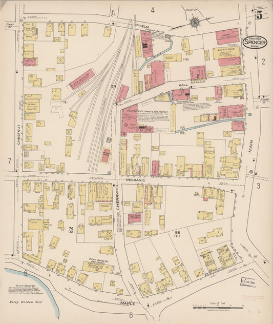 Sanborn Fire Insurance Map from Spencer, Worcester County, Massachusetts (1922), Sheet #0005 - Historic Sanborn Fire Insurance Map Print, vintage old map wall art, antique decor, genealogy gift, Massachusetts Massachusetts map