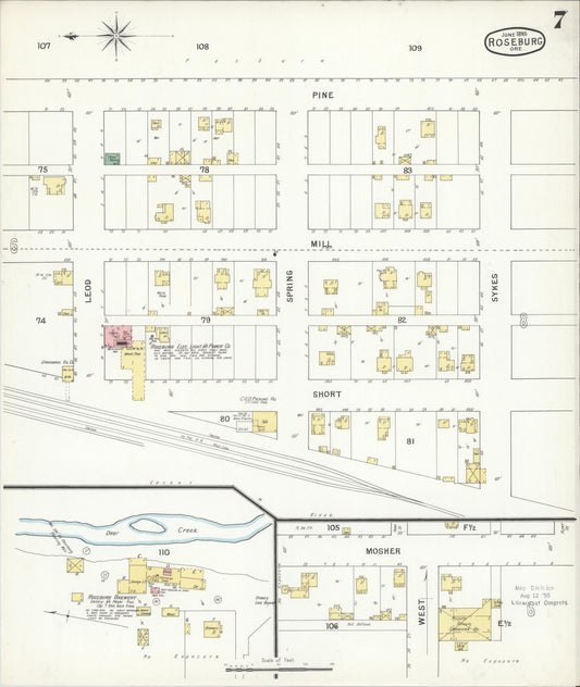 Sanborn Fire Insurance Map from Roseburg, Douglas County, Oregon (1895), Sheet #0007 - Historic Sanborn Fire Insurance Map Print, vintage old map wall art, antique decor, genealogy gift, Oregon Oregon map