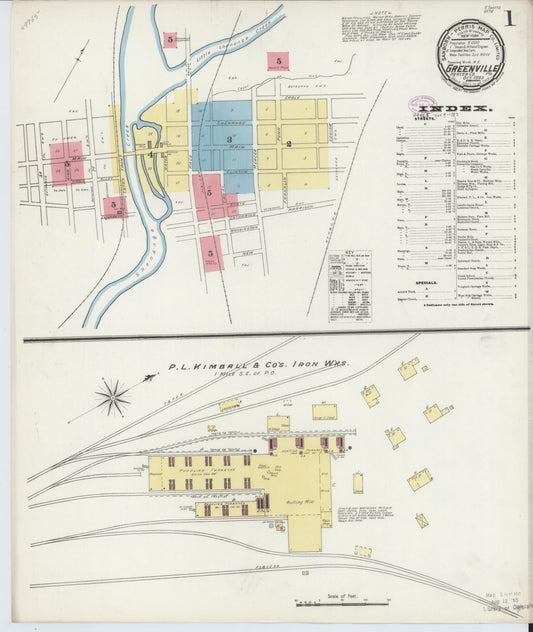 Sanborn Fire Insurance Map from Greenville, Mercer County, Pennsylvania (1893), Sheet #0001 - Historic Sanborn Fire Insurance Map Print, vintage old map wall art, antique decor, genealogy gift, Pennsylvania Pennsylvania map