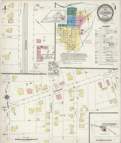 Sanborn Fire Insurance Map from Culpeper, Culpeper County, Virginia (1924), Sheet #0001 - Historic Sanborn Fire Insurance Map Print, vintage old map wall art, antique decor, genealogy gift, Virginia Virginia map