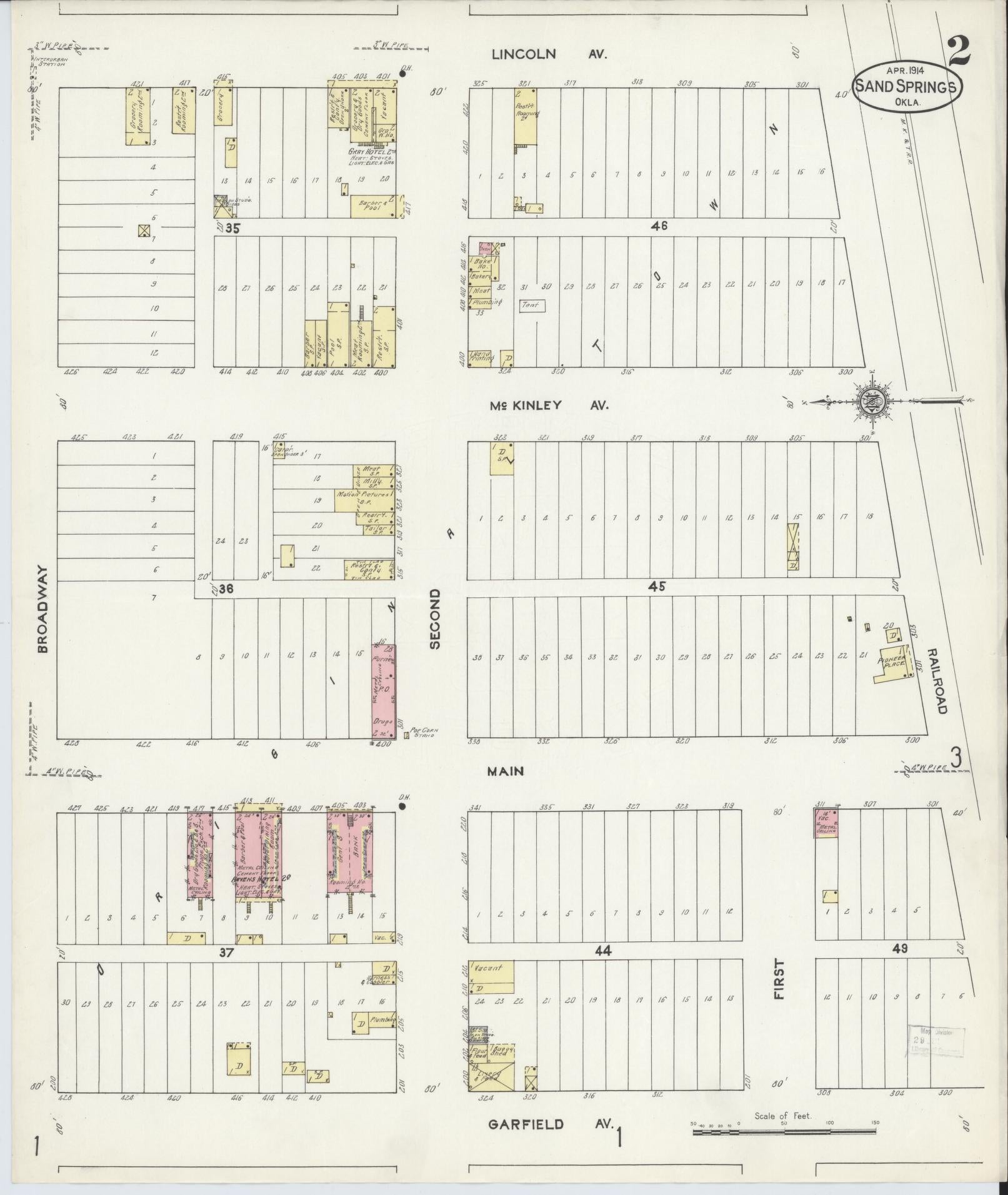 Sanborn Fire Insurance Map from Sand Springs, Tulsa County, Oklahoma (1914), Sheet #0002 - Complete Map Set gallery image, historic Sanborn map, vintage wall art, Oklahoma Oklahoma