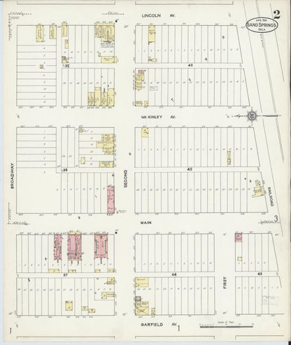 Sanborn Fire Insurance Map from Sand Springs, Tulsa County, Oklahoma (1914), Sheet #0002 - Complete Map Set gallery image, historic Sanborn map, vintage wall art, Oklahoma Oklahoma