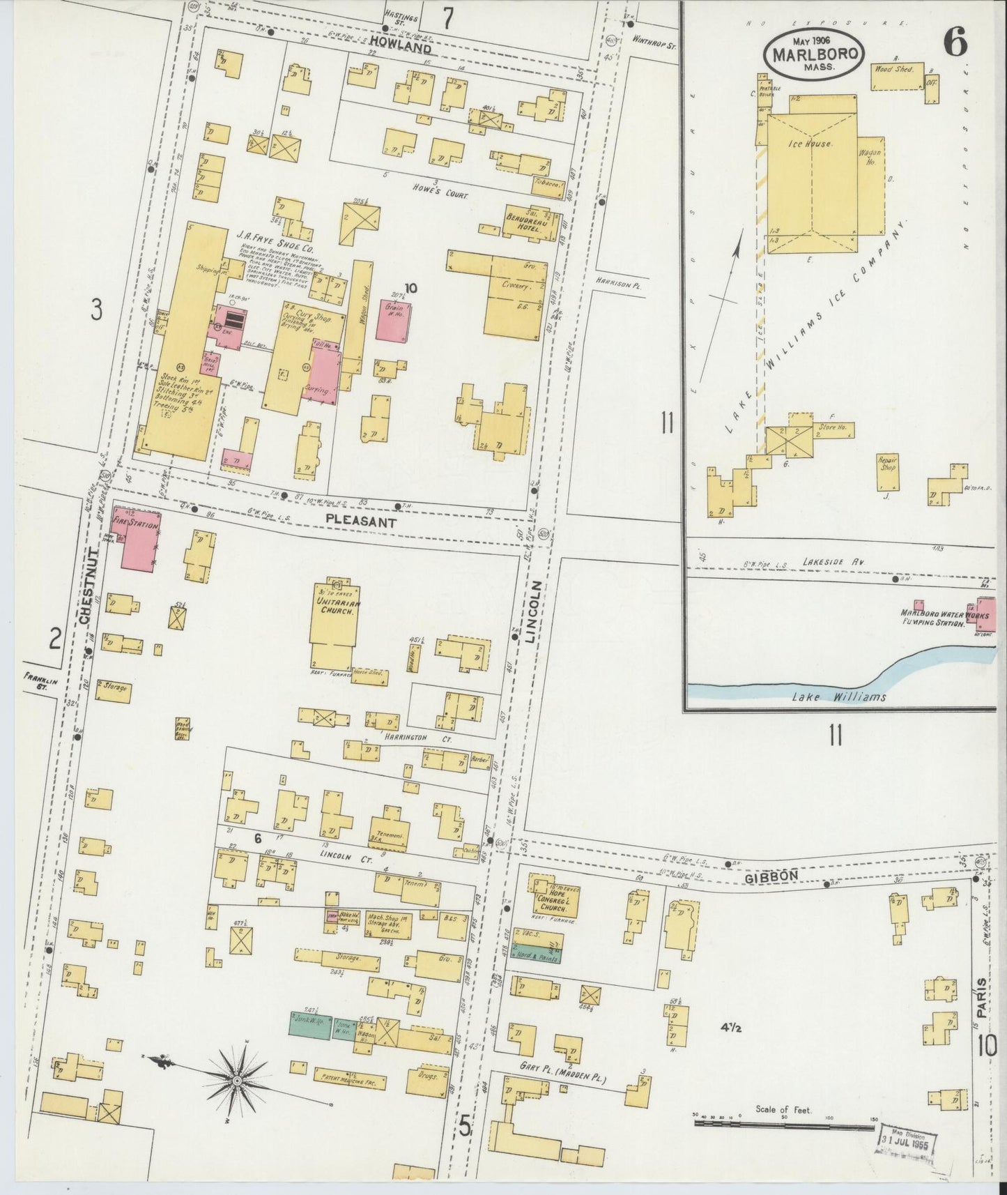 Sanborn Fire Insurance Map from Marlborough, Middlesex County, Massachusetts (1906), Sheet #0006 - Complete Map Set gallery image, historic Sanborn map, vintage wall art, Massachusetts Massachusetts