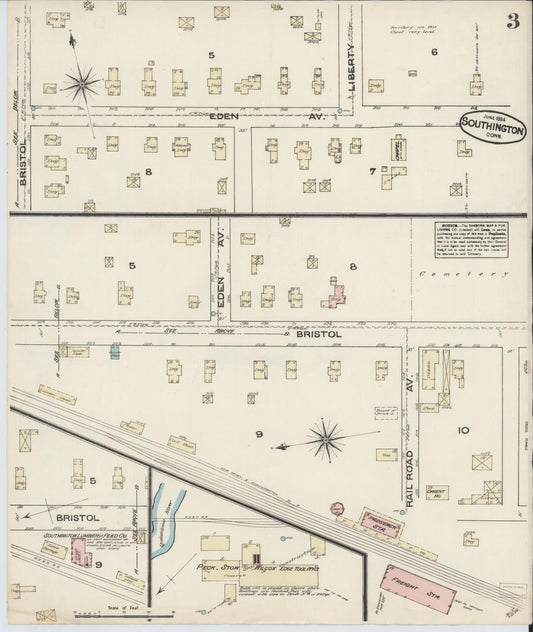 Sanborn Fire Insurance Map from Southington, Hartford County, Connecticut (1884), Sheet #0003 - Historic Sanborn Fire Insurance Map Print, vintage old map wall art, antique decor, genealogy gift, Connecticut Connecticut map