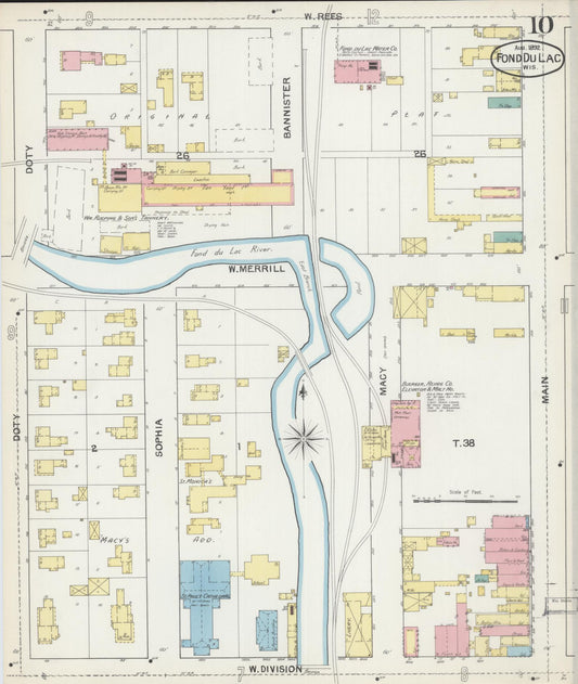 Sanborn Fire Insurance Map from Fond du Lac, Fond du Lac County, Wisconsin (1892), Sheet #0010 - Historic Sanborn Fire Insurance Map Print, vintage old map wall art, antique decor, genealogy gift, Wisconsin Wisconsin map
