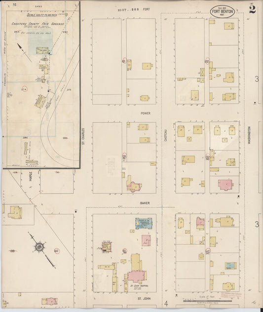 Sanborn Fire Insurance Map from Fort Benton, Chouteau County, Montana (1939), Sheet #0002 - Historic Sanborn Fire Insurance Map Print, vintage old map wall art, antique decor, genealogy gift, Montana Montana map