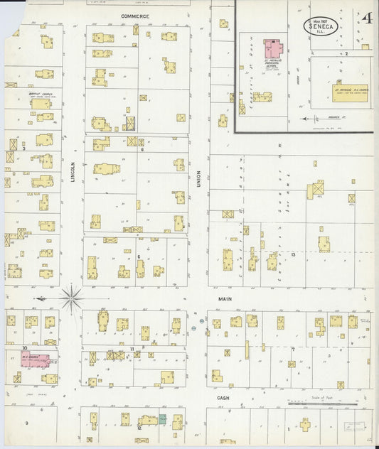 Sanborn Fire Insurance Map from Seneca, La Salle County, Illinois (1907), Sheet #0004 - Historic Sanborn Fire Insurance Map Print, vintage old map wall art, antique decor, genealogy gift, Illinois Illinois map