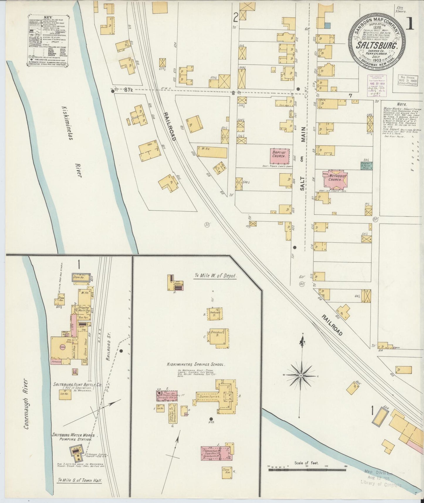 Sanborn Fire Insurance Map from Saltsburg, Indiana County, Pennsylvania (1903), Sheet #0001 - Historic Sanborn Fire Insurance Map Print, vintage old map wall art, antique decor, genealogy gift, Saltsburg Indiana map