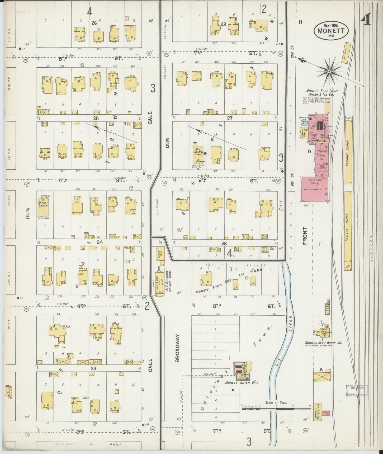 Sanborn Fire Insurance Map from Monett, Barry County, Missouri (1902), Sheet #0004 - Historic Sanborn Fire Insurance Map Print, vintage old map wall art, antique decor, genealogy gift, Missouri Missouri map