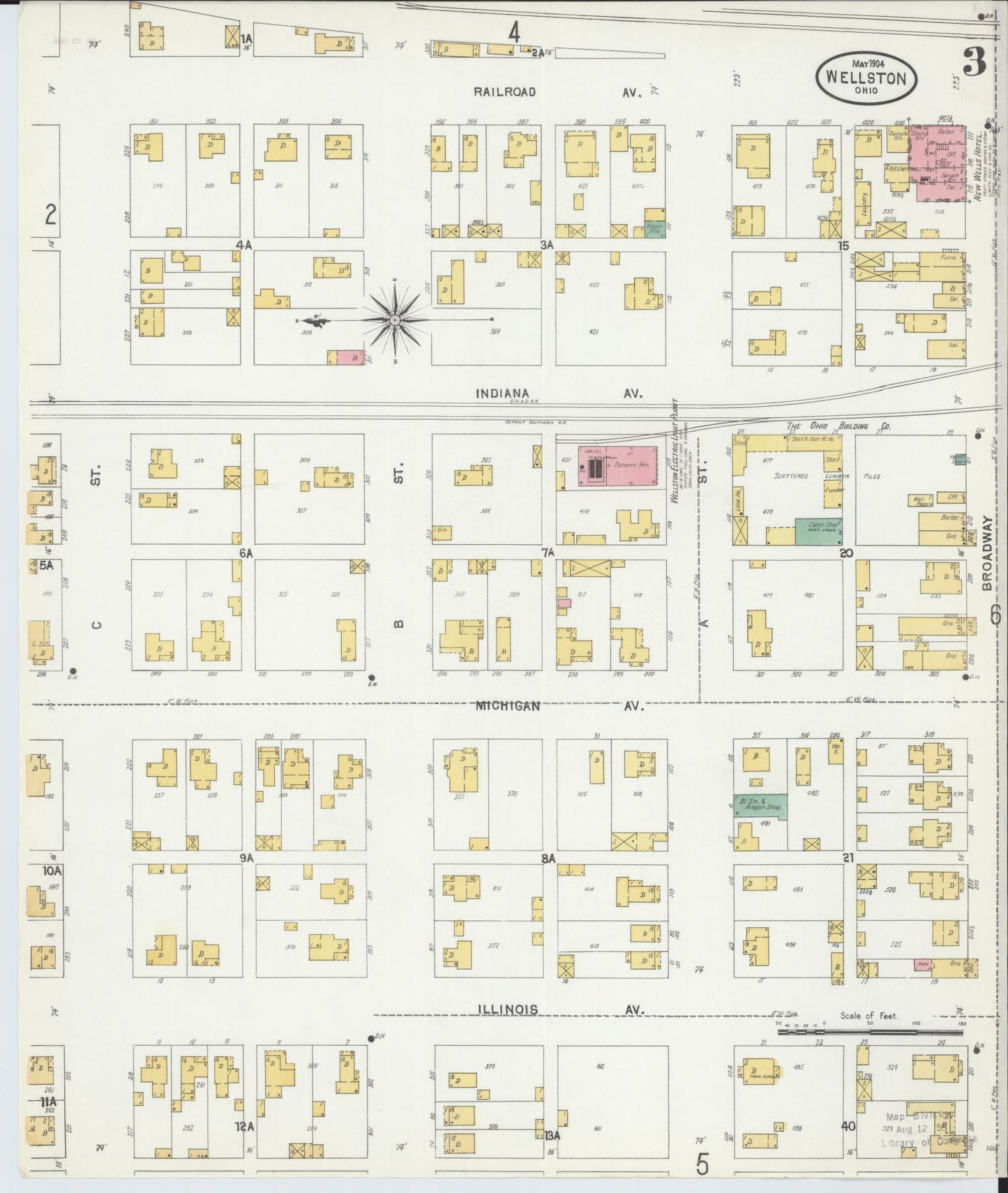 Sanborn Fire Insurance Map from Wellston, Jackson County, Ohio (1904), Sheet #0003 - Complete Map Set gallery image, historic Sanborn map, vintage wall art, Ohio Ohio