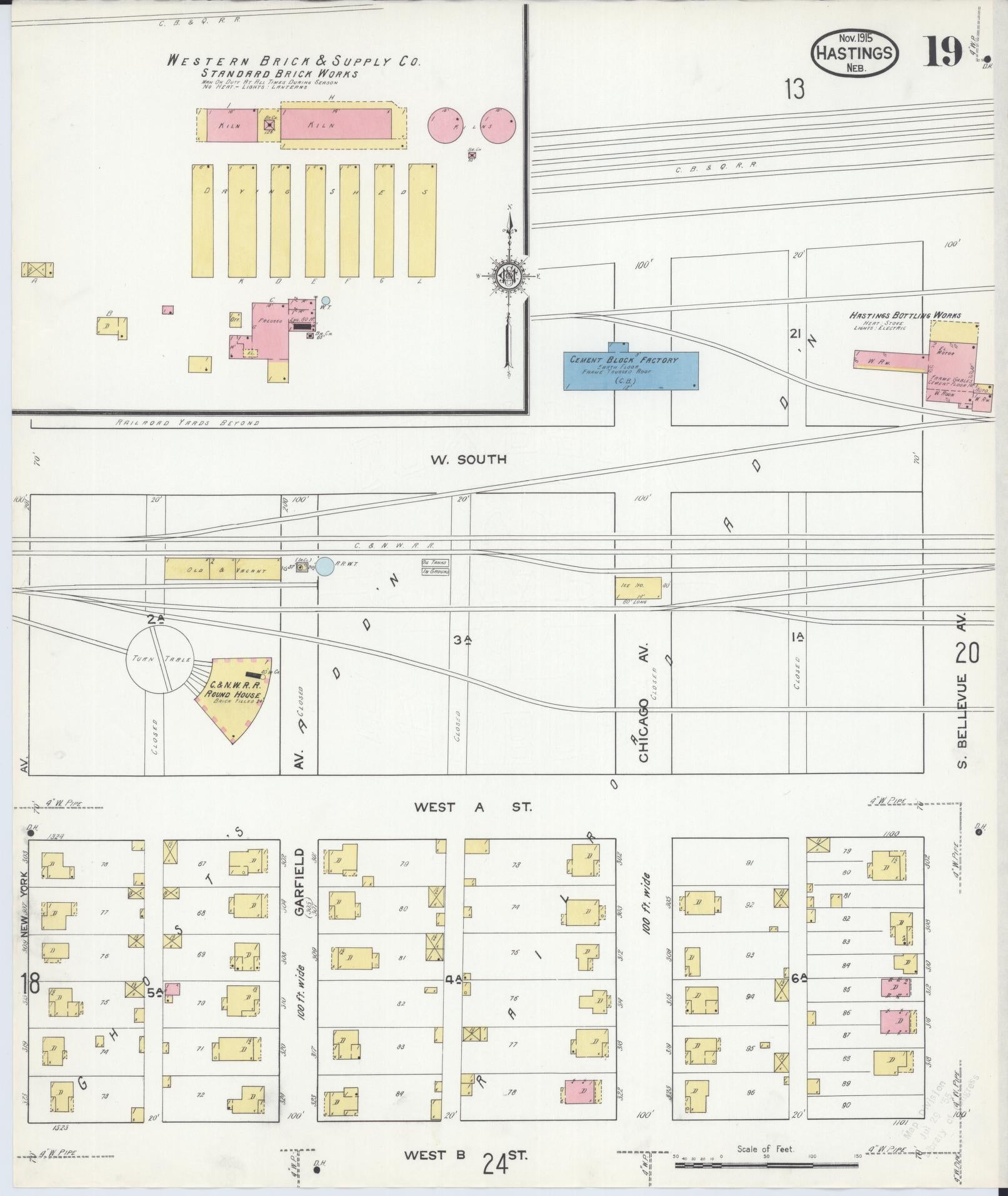 Sanborn Fire Insurance Map from Hastings, Adams County, Nebraska (1915), Sheet #0019 - Historic Sanborn Fire Insurance Map Print, vintage old map wall art, antique decor, genealogy gift, Nebraska Nebraska map