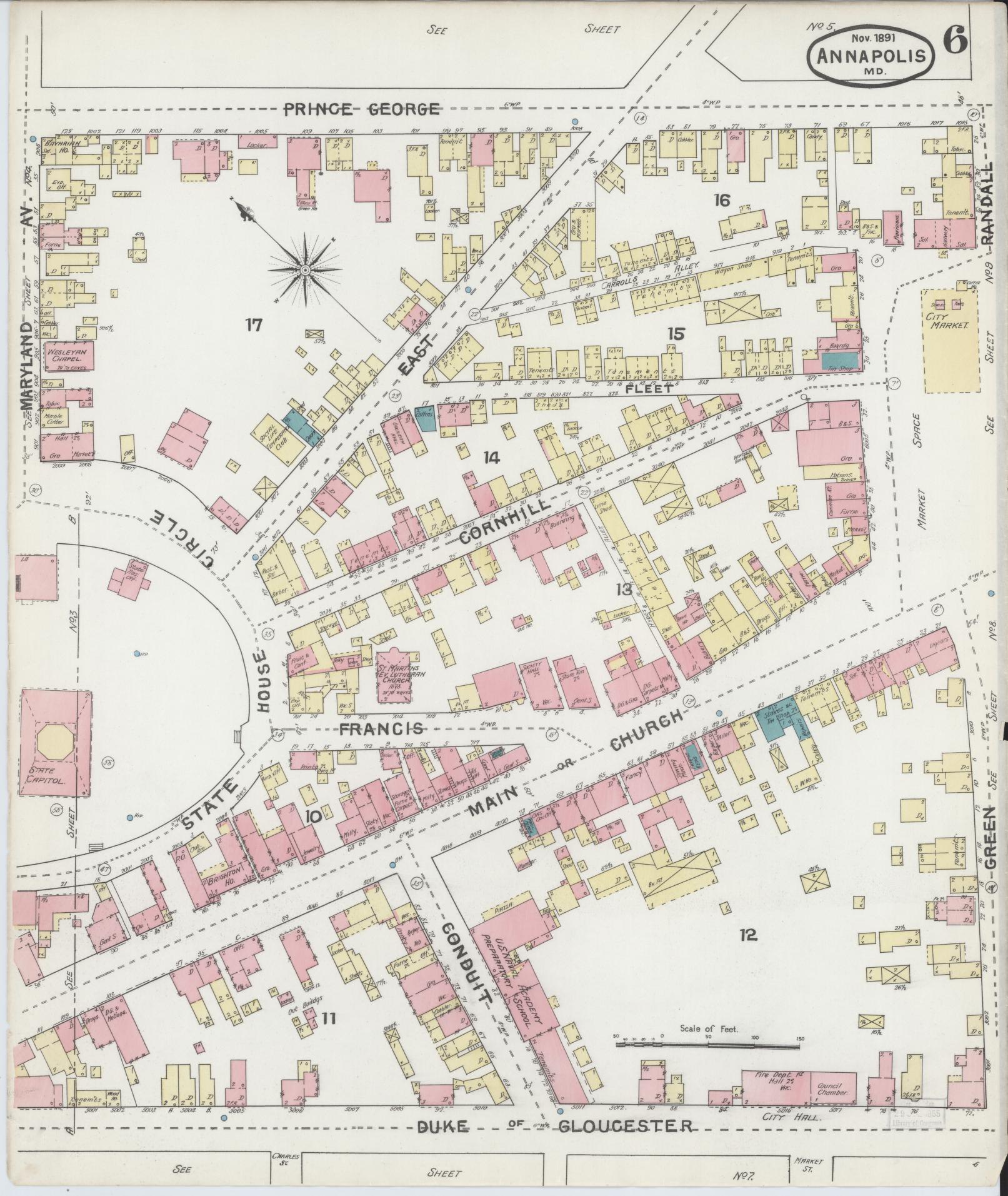 Sanborn Fire Insurance Map from Annapolis, Anne Arundel County, Maryland (1891), Sheet #0006 - Complete Map Set gallery image, historic Sanborn map, vintage wall art, Maryland Maryland