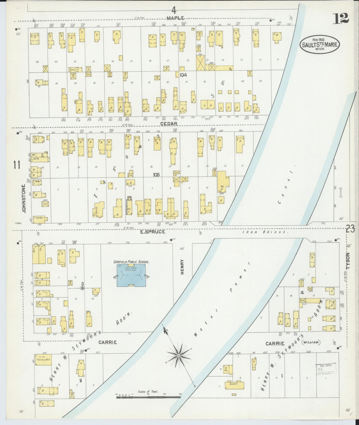 Sanborn Fire Insurance Map from Sault Sainte Marie, Chippewa County, Michigan (1902), Sheet #0012 - Historic Sanborn Fire Insurance Map Print, vintage old map wall art, antique decor, genealogy gift, Michigan Michigan map
