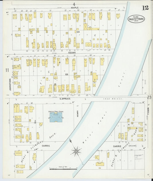Sanborn Fire Insurance Map from Sault Sainte Marie, Chippewa County, Michigan (1902), Sheet #0012 - Historic Sanborn Fire Insurance Map Print, vintage old map wall art, antique decor, genealogy gift, Michigan Michigan map