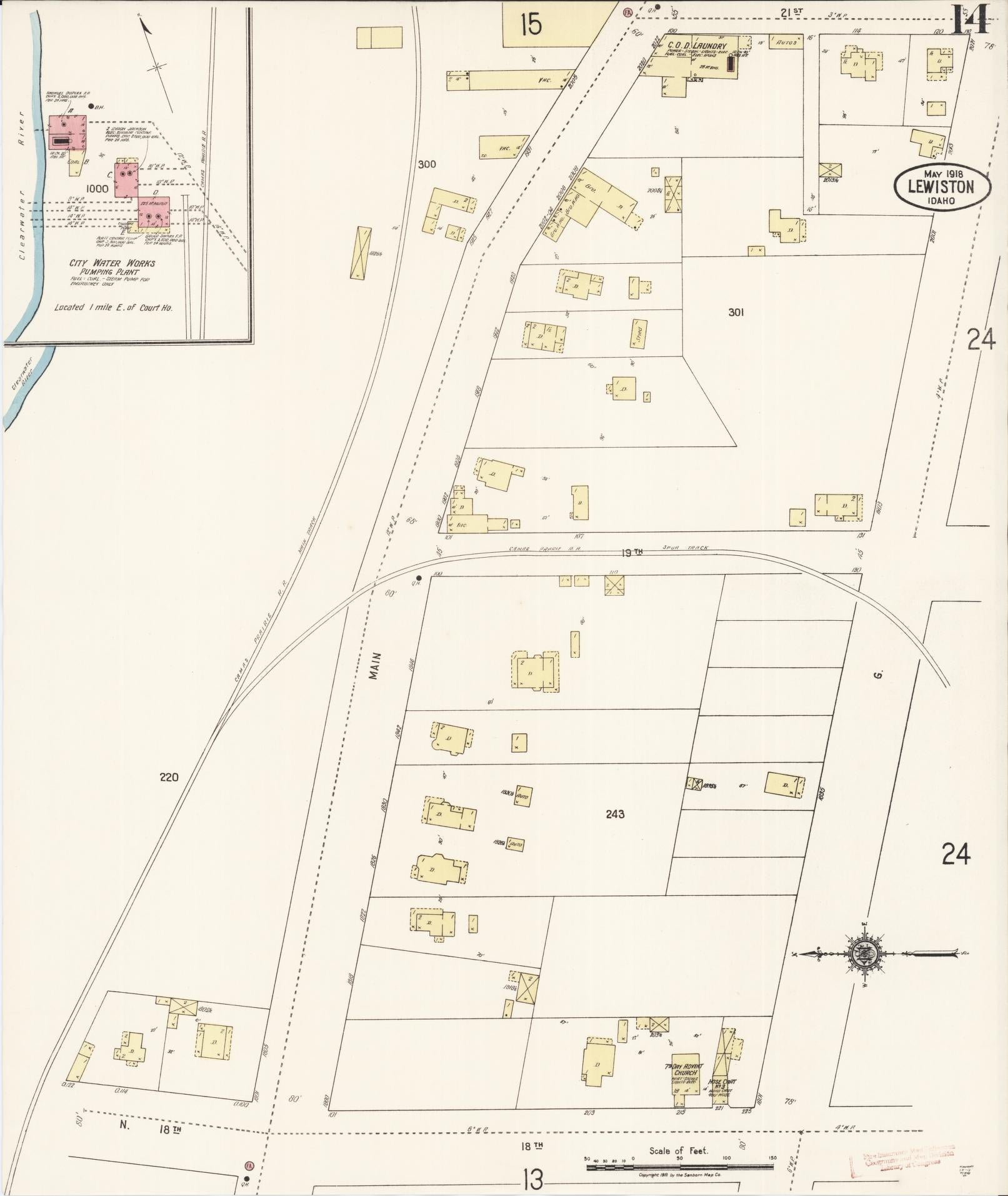 Sanborn Fire Insurance Map from Lewiston, Nez Perce County, Idaho (1918), Sheet #0014 - Complete Map Set gallery image, historic Sanborn map, vintage wall art, Idaho Idaho