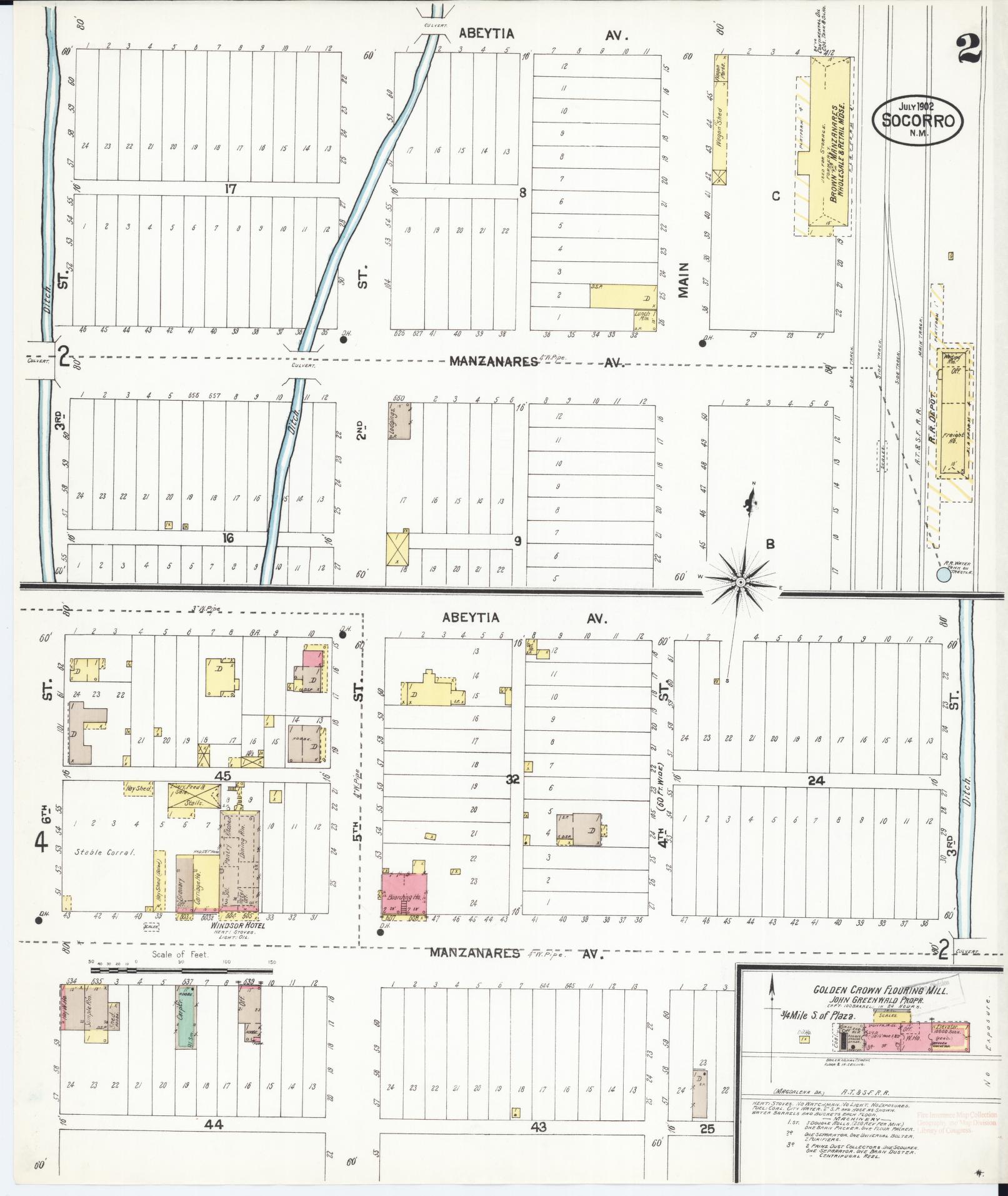 Sanborn Fire Insurance Map from Socorro, Socorro County, New Mexico (1902), Sheet #0002 - Historic Sanborn Fire Insurance Map Print, vintage old map wall art, antique decor, genealogy gift, New Mexico New Mexico map