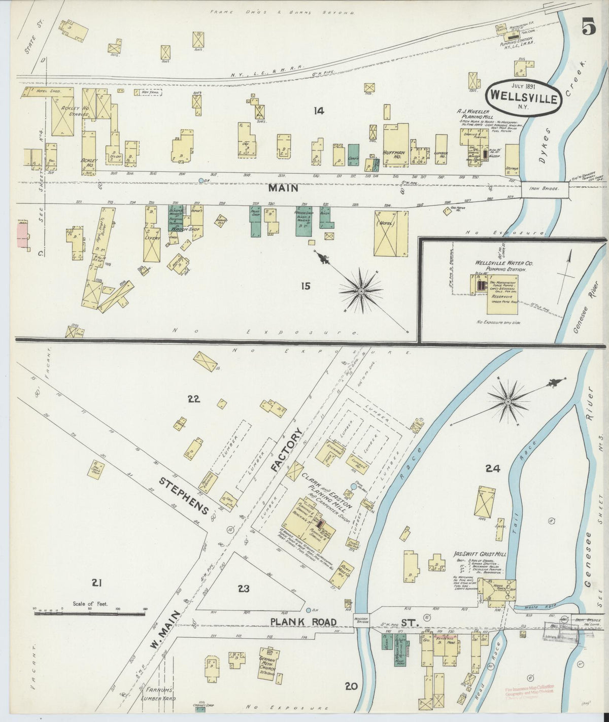 Sanborn Fire Insurance Map from Wellsville, Allegany County, New York (1891), Sheet #0005 - Historic Sanborn Fire Insurance Map Print, vintage old map wall art, antique decor, genealogy gift, New York New York map