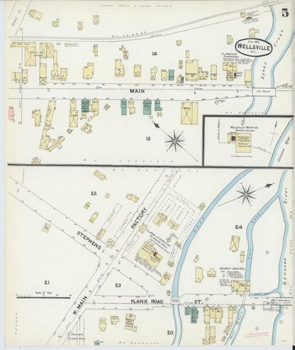 Sanborn Fire Insurance Map from Wellsville, Allegany County, New York (1891), Sheet #0005 - Historic Sanborn Fire Insurance Map Print, vintage old map wall art, antique decor, genealogy gift, New York New York map