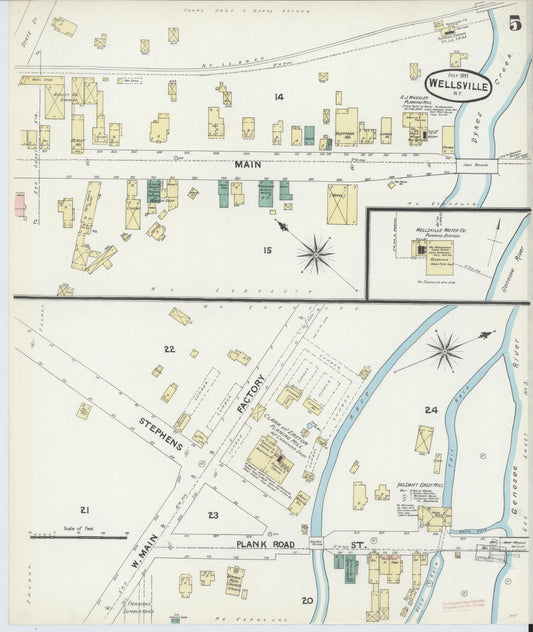 Sanborn Fire Insurance Map from Wellsville, Allegany County, New York (1891), Sheet #0005 - Historic Sanborn Fire Insurance Map Print, vintage old map wall art, antique decor, genealogy gift, New York New York map