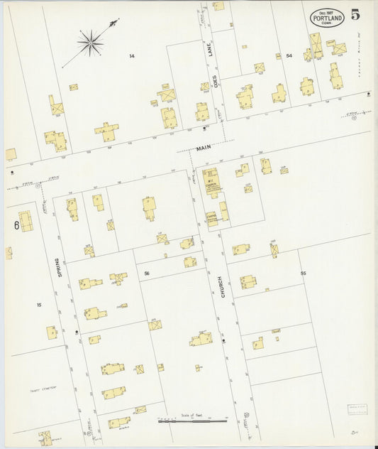 Sanborn Fire Insurance Map from Portland, Middlesex County, Connecticut (1907), Sheet #0005 - Historic Sanborn Fire Insurance Map Print, vintage old map wall art, antique decor, genealogy gift, Connecticut Connecticut map