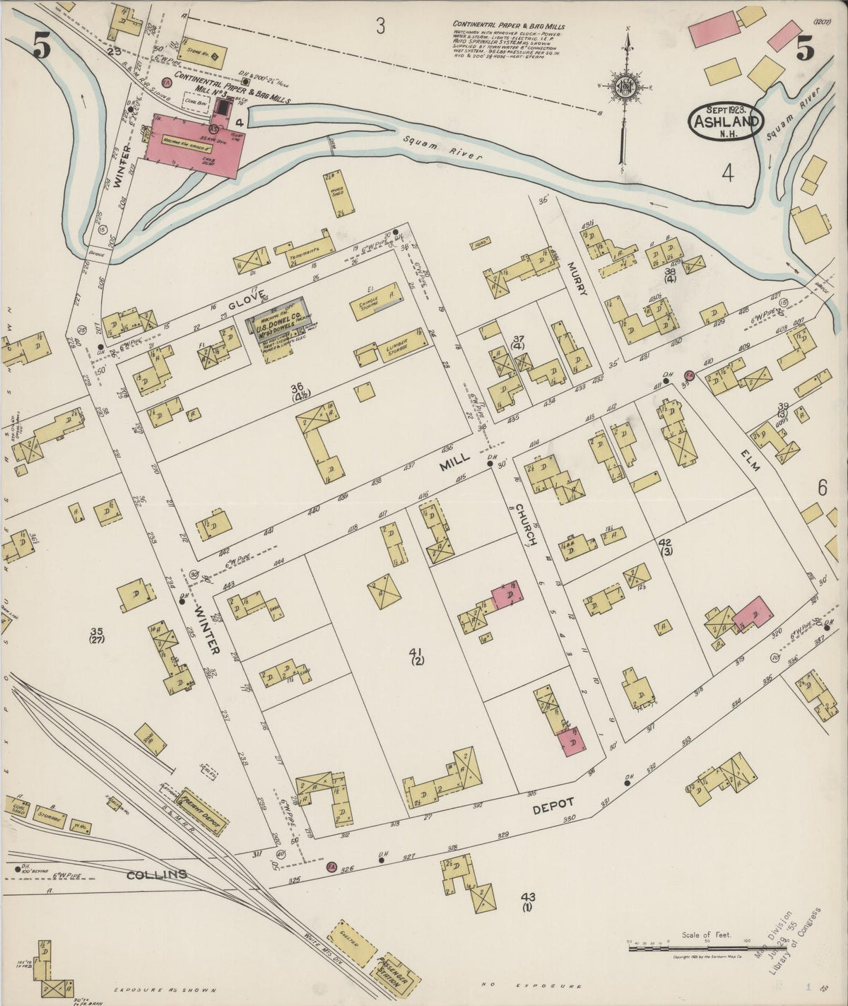 Sanborn Fire Insurance Map from Ashland, Grafton County, New Hampshire (1923), Sheet #0005 - Historic Sanborn Fire Insurance Map Print, vintage old map wall art, antique decor, genealogy gift, New Hampshire New Hampshire map