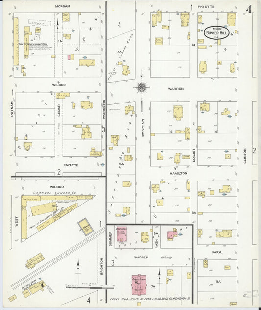 Sanborn Fire Insurance Map from Bunker Hill, Macoupin County, Illinois (1910), Sheet #0004 - Historic Sanborn Fire Insurance Map Print, vintage old map wall art, antique decor, genealogy gift, Illinois Illinois map