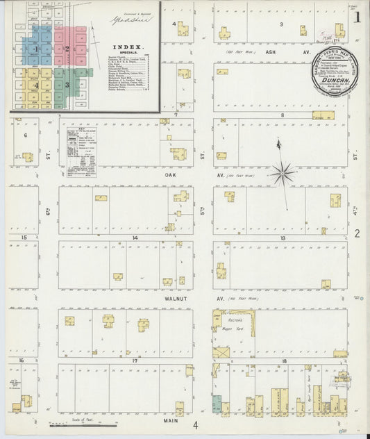 Sanborn Fire Insurance Map from Duncan, Stephens County, Oklahoma (1896), Sheet #0001 - Historic Sanborn Fire Insurance Map Print, vintage old map wall art, antique decor, genealogy gift, Oklahoma Oklahoma map