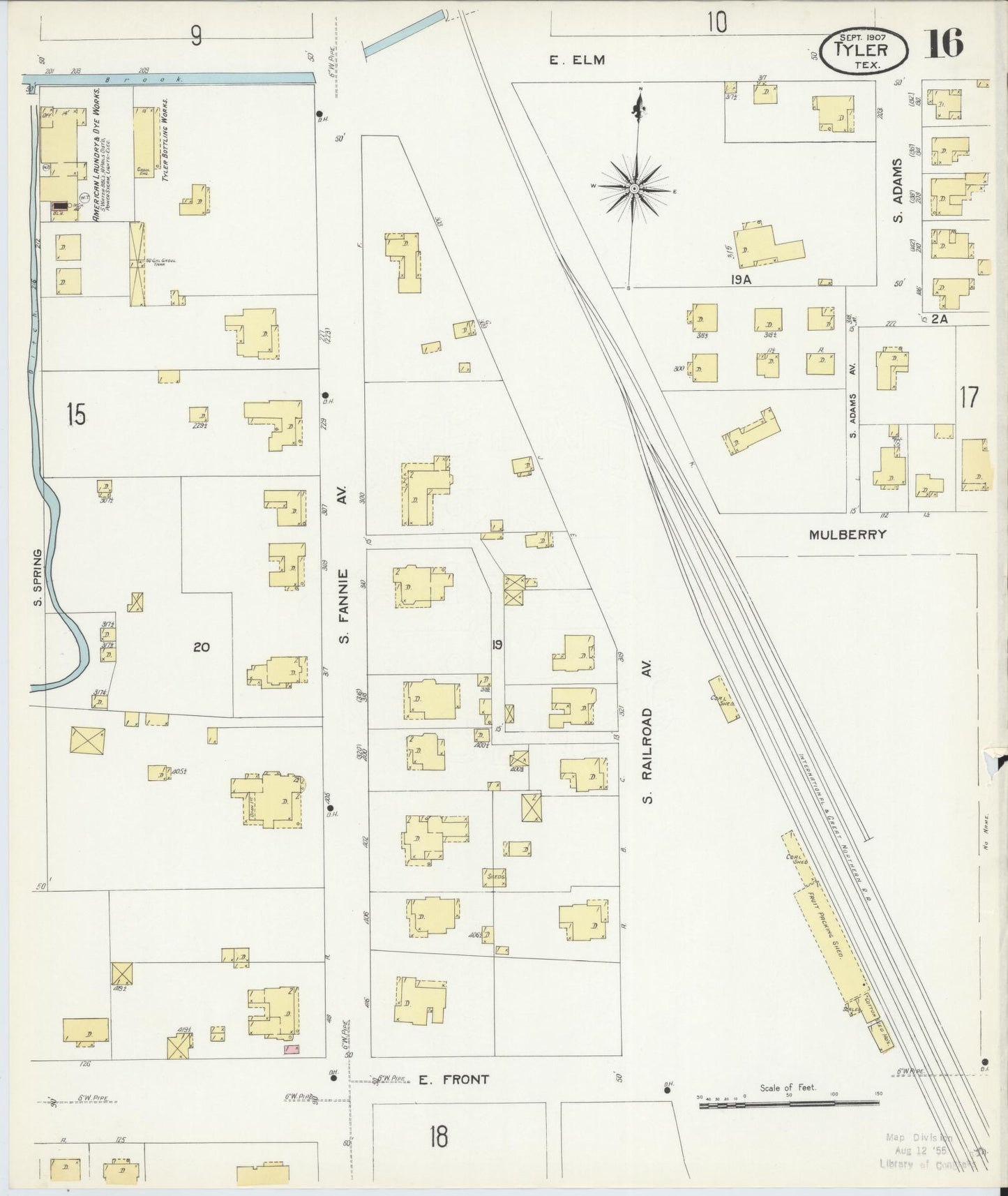 Sanborn Fire Insurance Map from Tyler, Smith County, Texas (1907), Sheet #0016 - Complete Map Set gallery image, historic Sanborn map, vintage wall art, Texas Texas