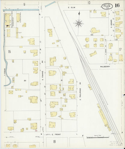 Sanborn Fire Insurance Map from Tyler, Smith County, Texas (1907), Sheet #0016 - Complete Map Set gallery image, historic Sanborn map, vintage wall art, Texas Texas