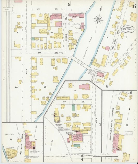 Sanborn Fire Insurance Map from Honesdale, Wayne County, Pennsylvania (1903), Sheet #0006 - Historic Sanborn Fire Insurance Map Print, vintage old map wall art, antique decor, genealogy gift, Pennsylvania Pennsylvania map
