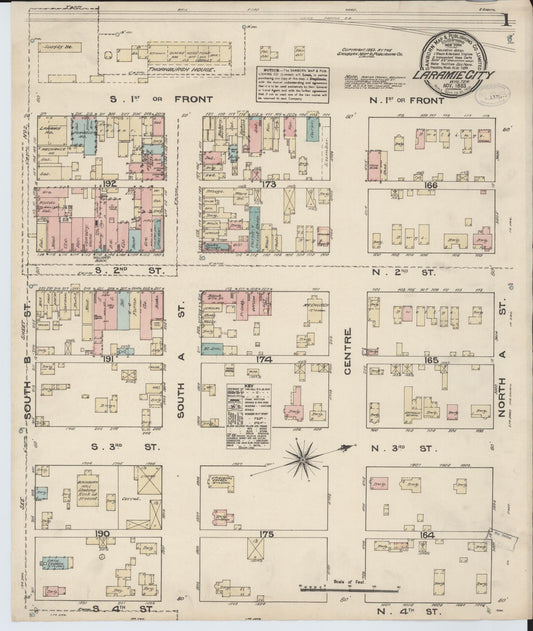 Sanborn Fire Insurance Map from Laramie, Albany County, Wyoming (1883), Sheet #0001 - Historic Sanborn Fire Insurance Map Print, vintage old map wall art, antique decor, genealogy gift, Wyoming Wyoming map