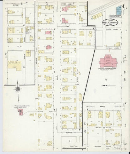 Sanborn Fire Insurance Map from West Alexandria, Preble County, Ohio (1912), Sheet #0004 - Historic Sanborn Fire Insurance Map Print, vintage old map wall art, antique decor, genealogy gift, Ohio Ohio map