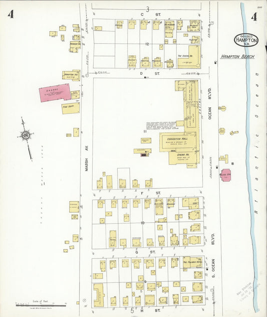 Sanborn Fire Insurance Map from Hampton, Rockingham County, New Hampshire (1923), Sheet #0004 - Historic Sanborn Fire Insurance Map Print, vintage old map wall art, antique decor, genealogy gift, New Hampshire New Hampshire map