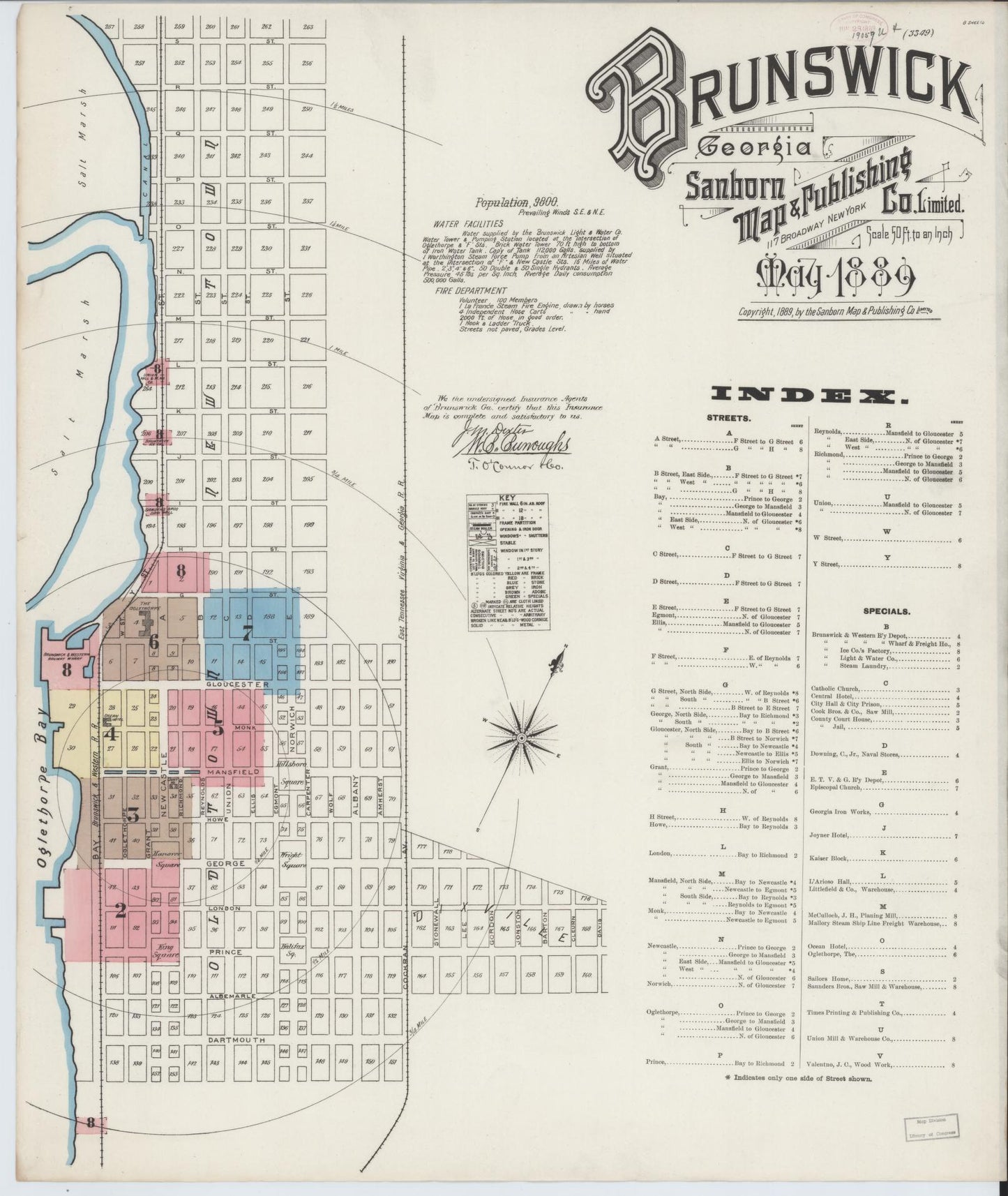 Sanborn Fire Insurance Map from Brunswick, Glynn County, Georgia (1889), Sheet #0001 - Complete Map Set gallery image, historic Sanborn map, vintage wall art, Georgia Georgia