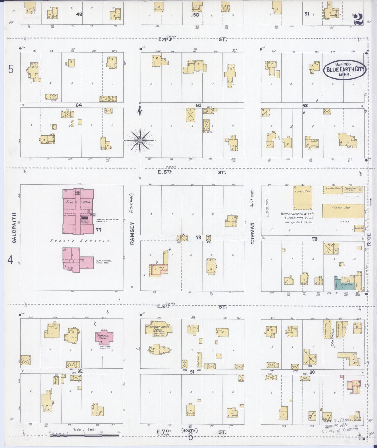 Sanborn Fire Insurance Map from Blue Earth, Faribault County, Minnesota (1905), Sheet #0002 - Historic Sanborn Fire Insurance Map Print, vintage old map wall art, antique decor, genealogy gift, Minnesota Minnesota map
