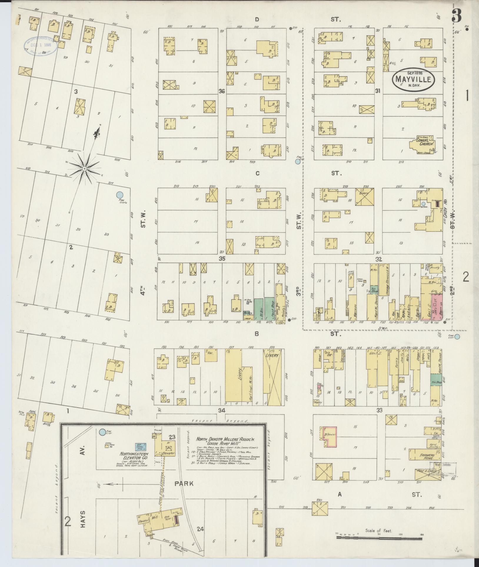 Sanborn Fire Insurance Map from Mayville, Traill County, North Dakota (1898), Sheet #0003 - Historic Sanborn Fire Insurance Map Print, vintage old map wall art, antique decor, genealogy gift, North Dakota North Dakota map