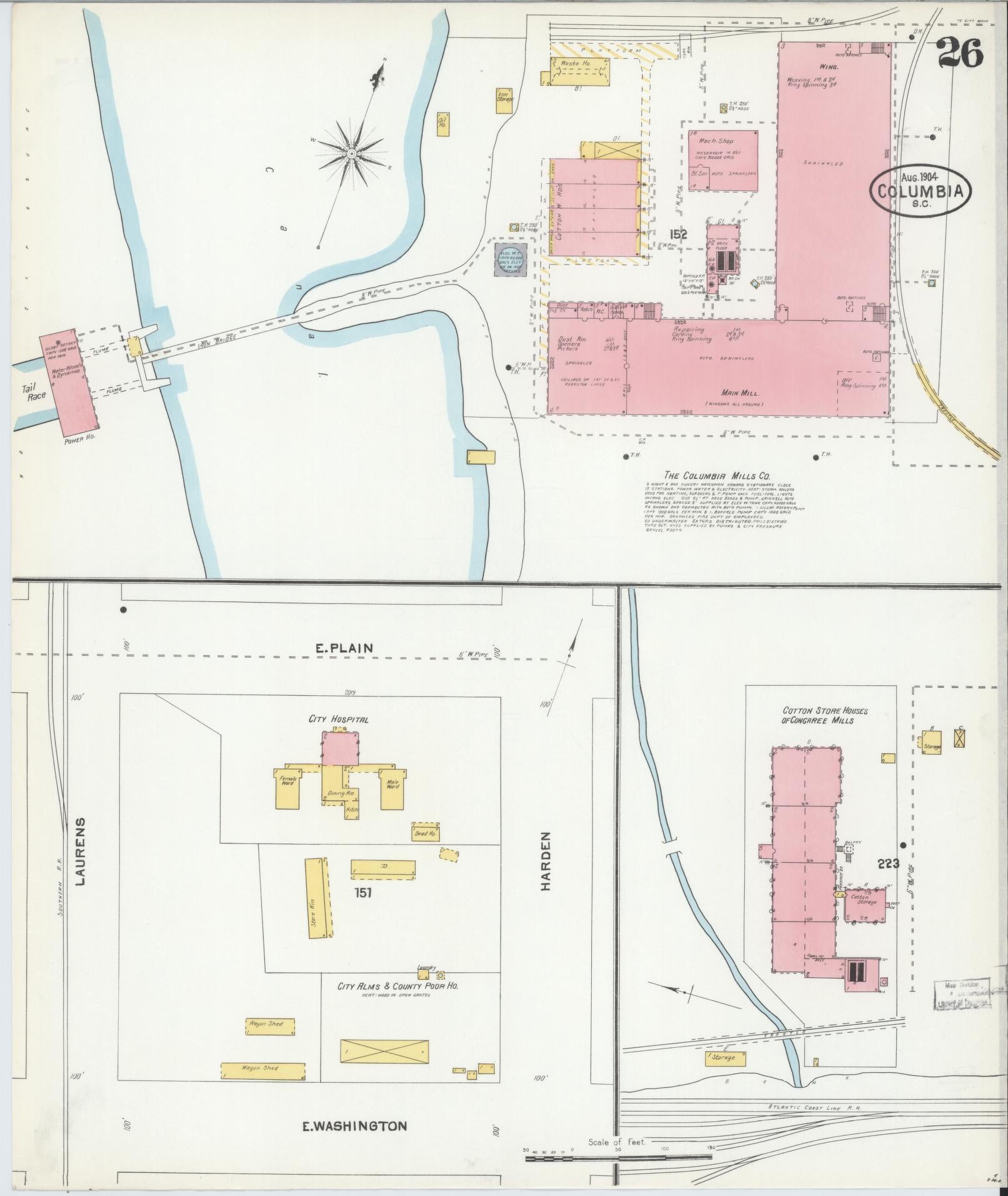 Sanborn Fire Insurance Map from Columbia, Richland County, South Carolina (1904), Sheet #0026 - Complete Map Set gallery image, historic Sanborn map, vintage wall art, South Carolina South Carolina
